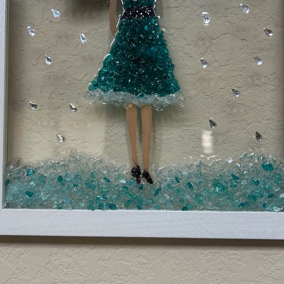 Girl in the Rain- Crushed Glass Resin Art Framed. NWOT. Handmade - Picture 2 of 6